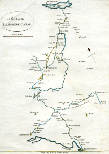Proposed route of the Ellesmere Canal. Source: Wikimedia. https://commons.wikimedia.org/wiki/File:Camlas_ellesmere.png