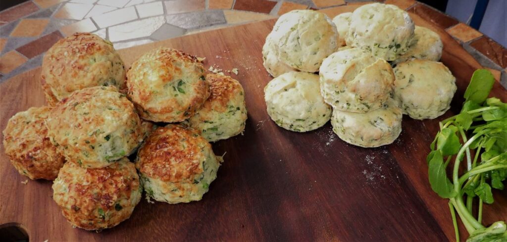 Watercress scones (non-vegan and vegan)